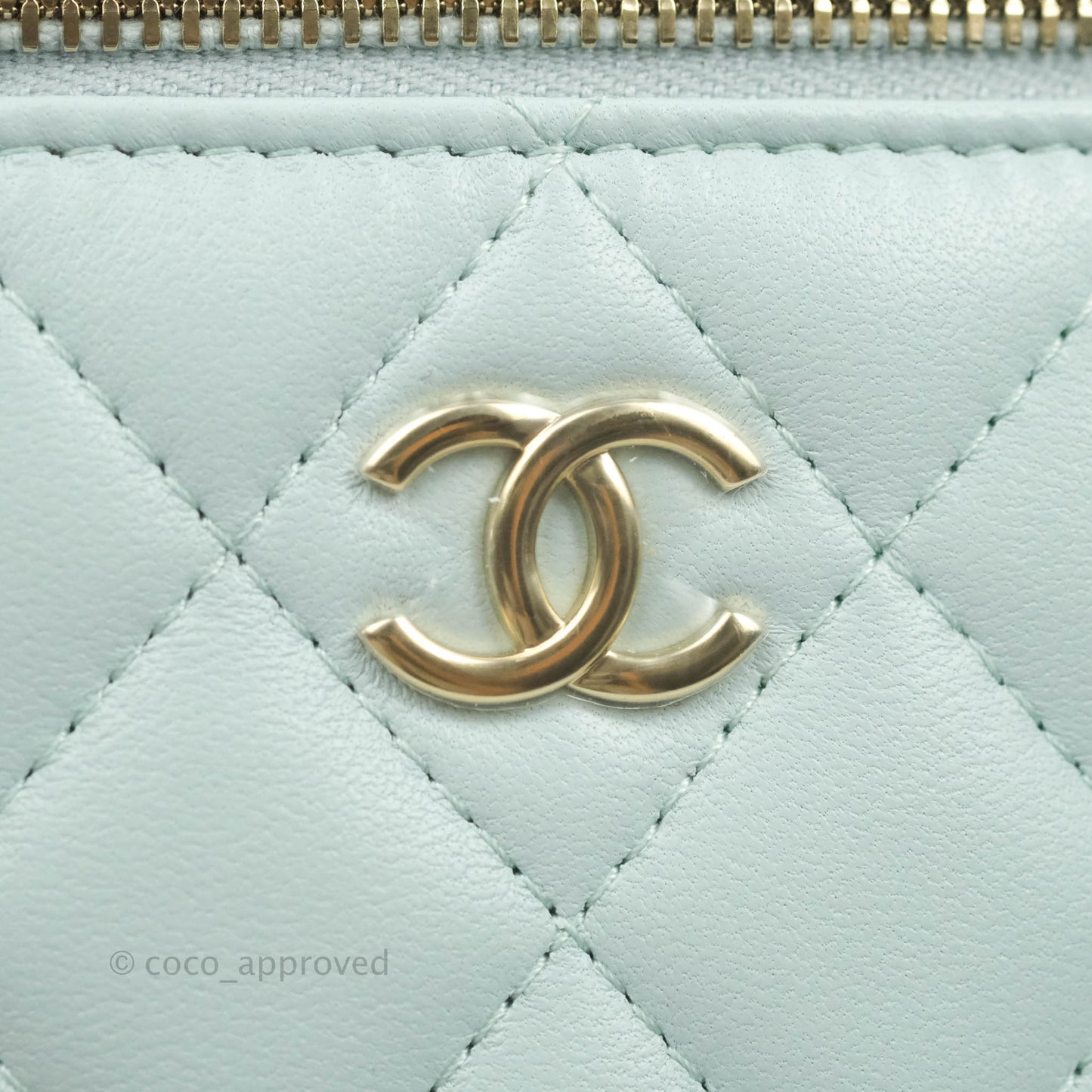 Chanel Mini Top Handle Vanity With Chain Light Blue Lambskin Gold Hardware