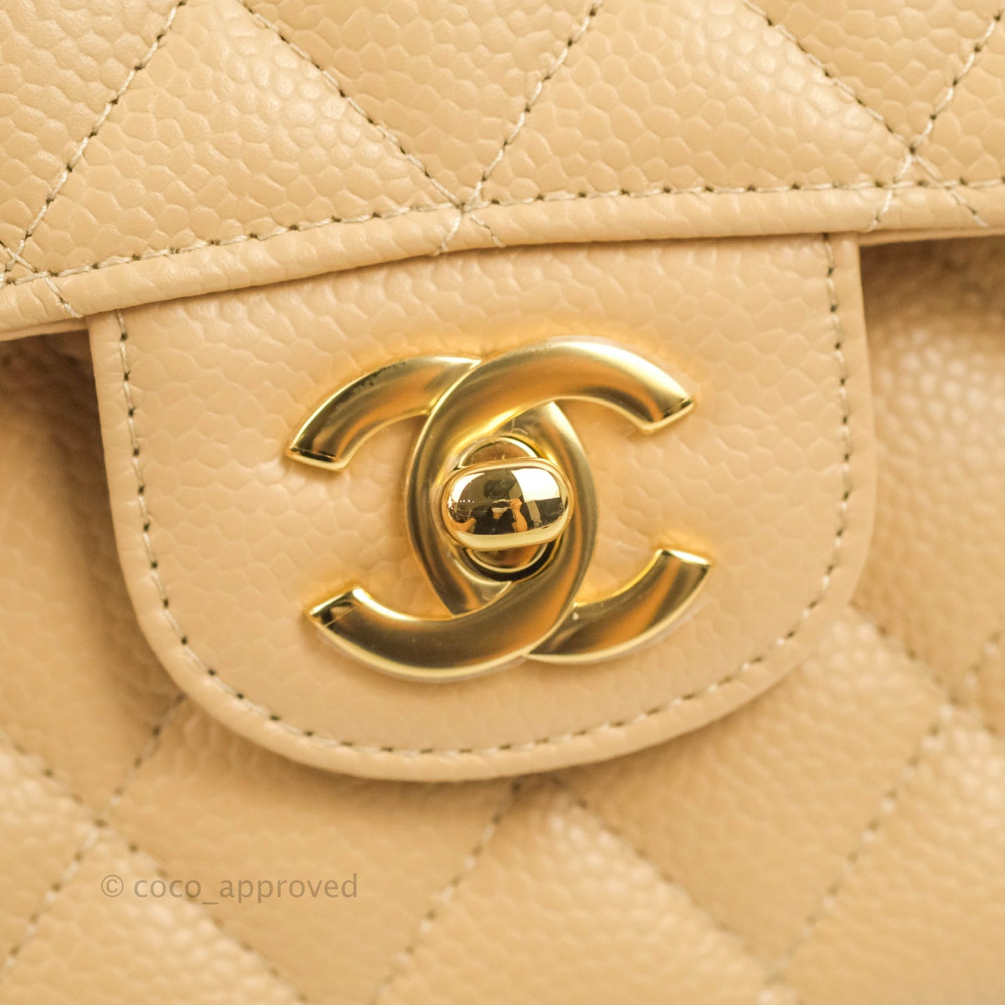 Chanel Classic M/L Medium Flap Quilted Beige Caviar Gold Hardware