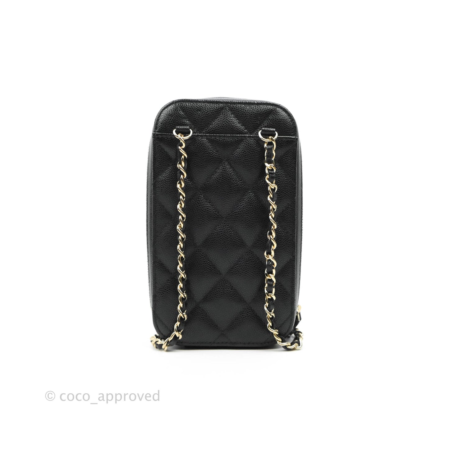 Chanel Quilted Phone Holder Black Caviar Gold Hardware