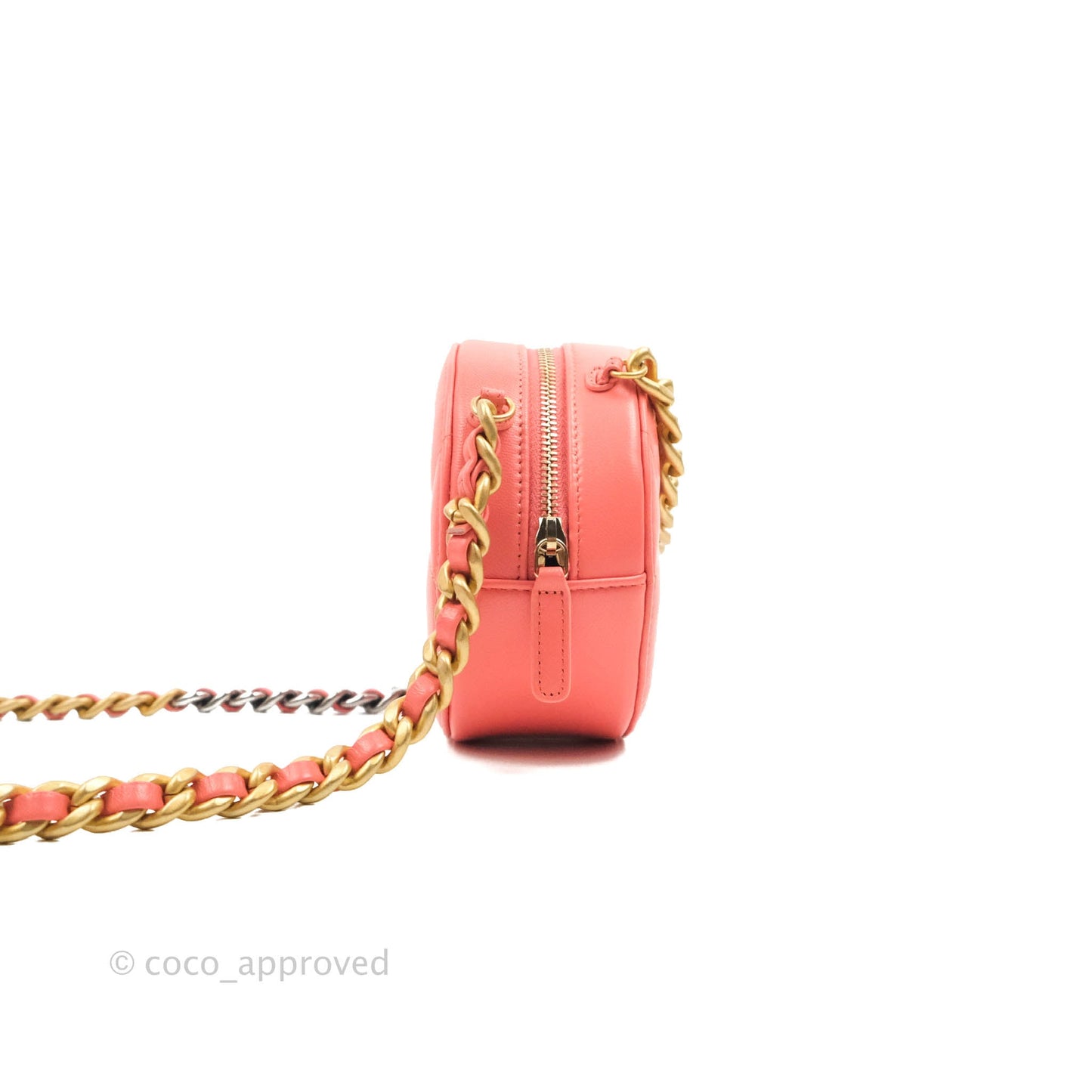 Chanel 19 Round Clutch With Chain Coral Pink Mixed Hardware