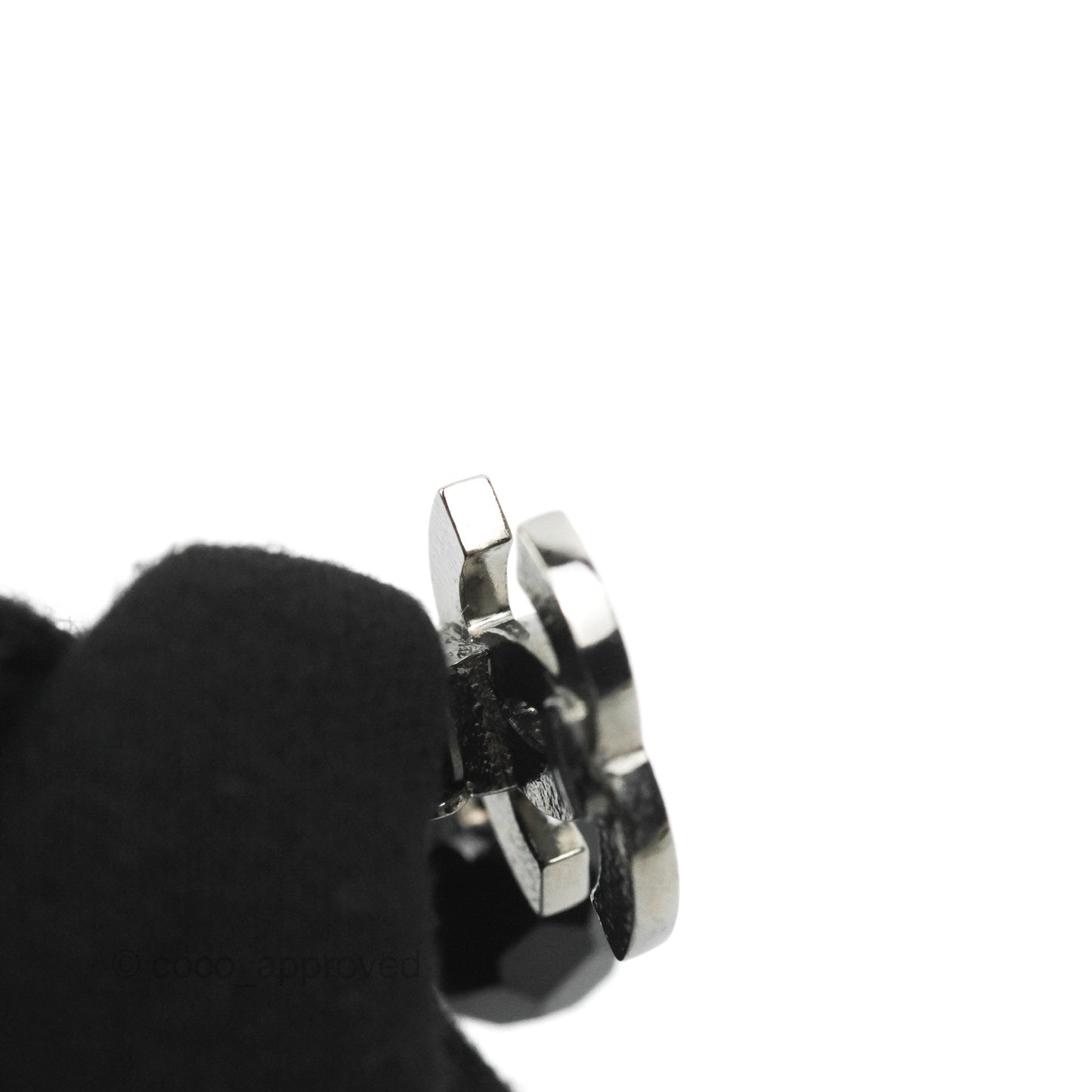 Chanel CC Black Resin Sphere Drop Ear Clip Gun Metal 12V