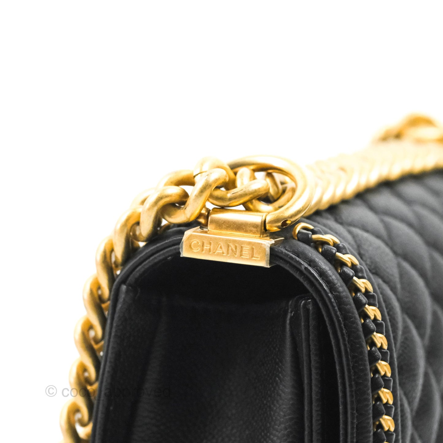 Chanel Small Boy Chain Around Black Caviar Gold Hardware