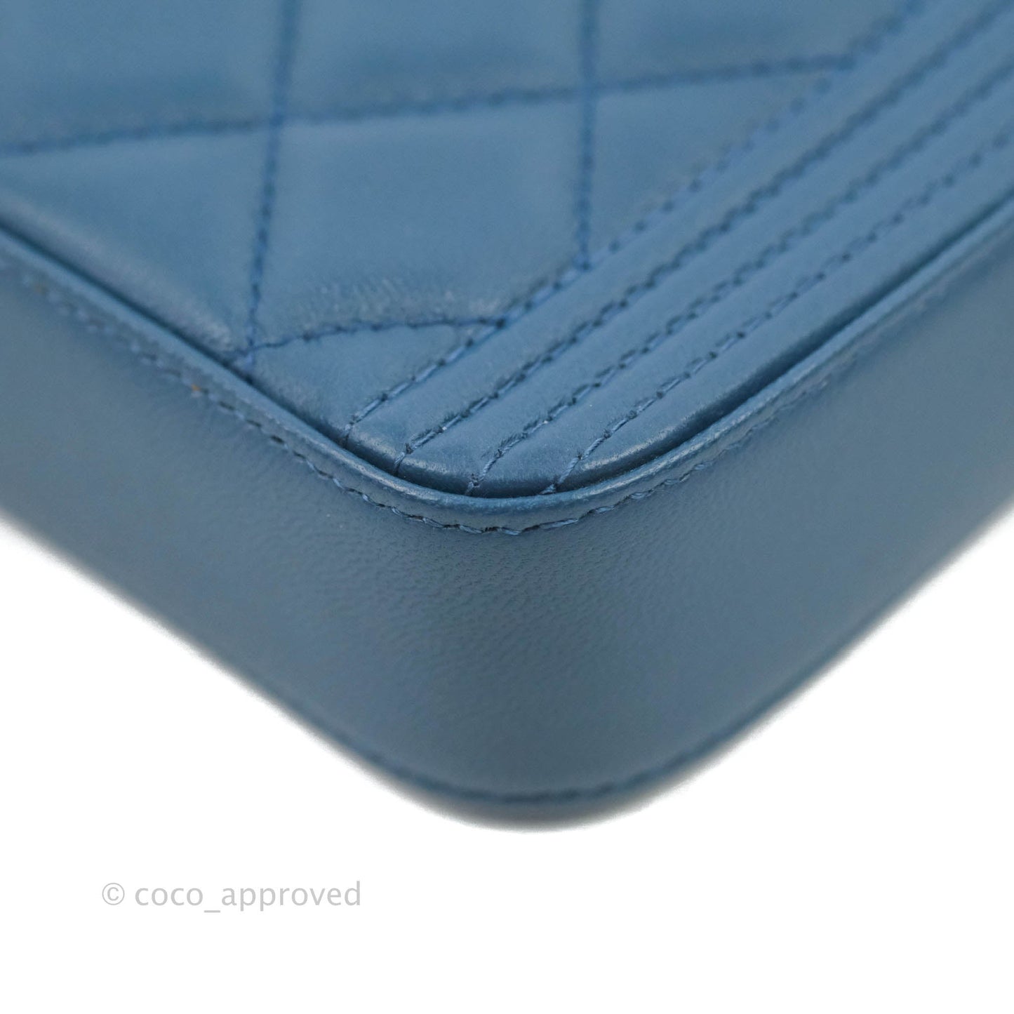 Chanel Boy Double Zip Clutch On Chain Blue Lambskin Aged Gold Hardware