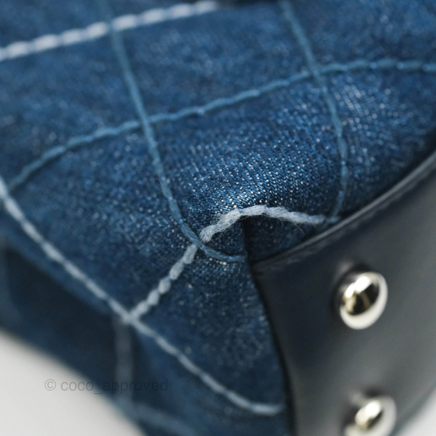 Chanel Small Quilted Coco Handle Denim Navy Lambskin Silver Hardware