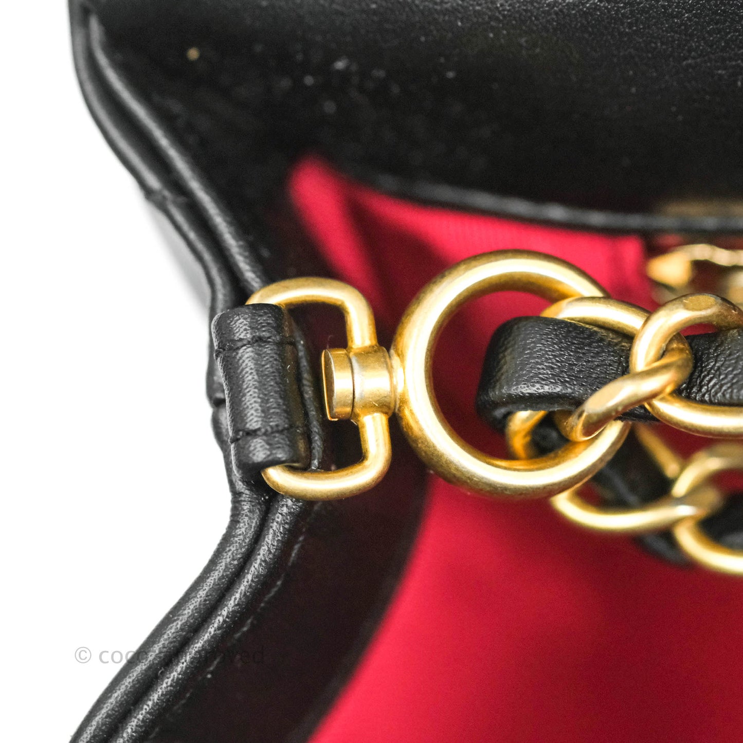 Chanel Logo Enchained Flap Bag Black Calfskin Gold Hardware