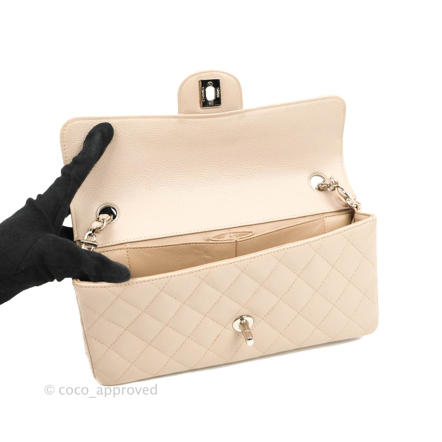 Chanel Quilted East West Flap Pale Pink Caviar Silver Hardware