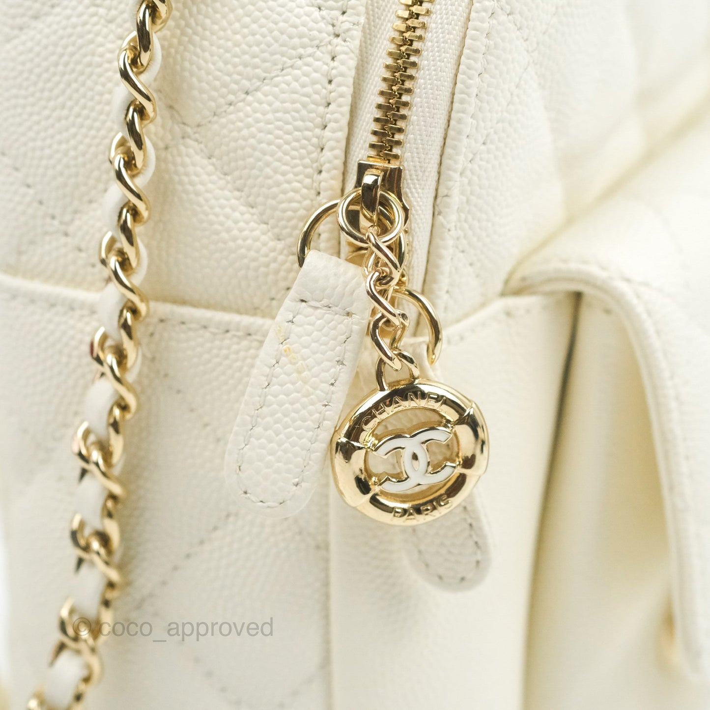 Chanel Quilted Small CC Day Backpack Ivory Caviar Gold Hardware