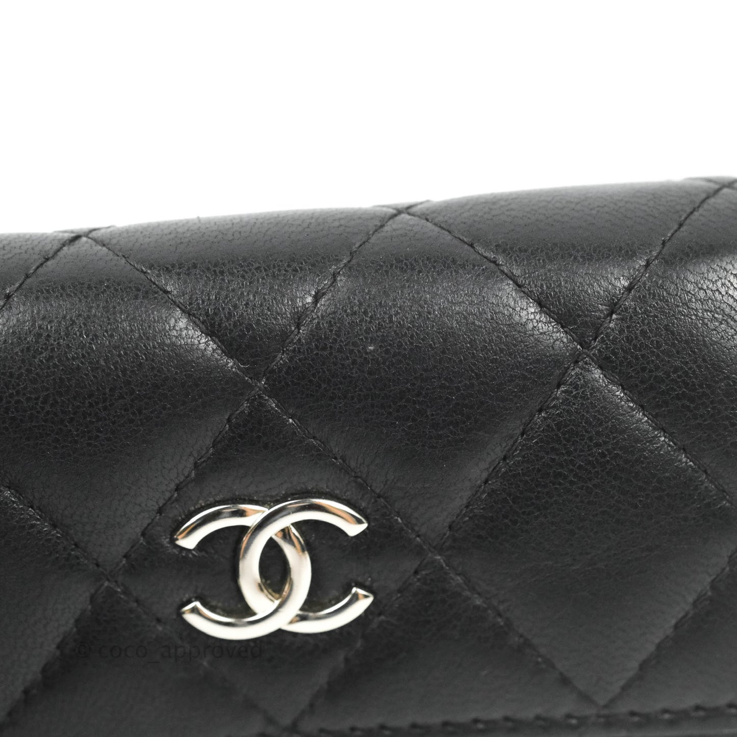 Chanel Quilted Small Flap Card Holder Black Lambskin Silver Hardware