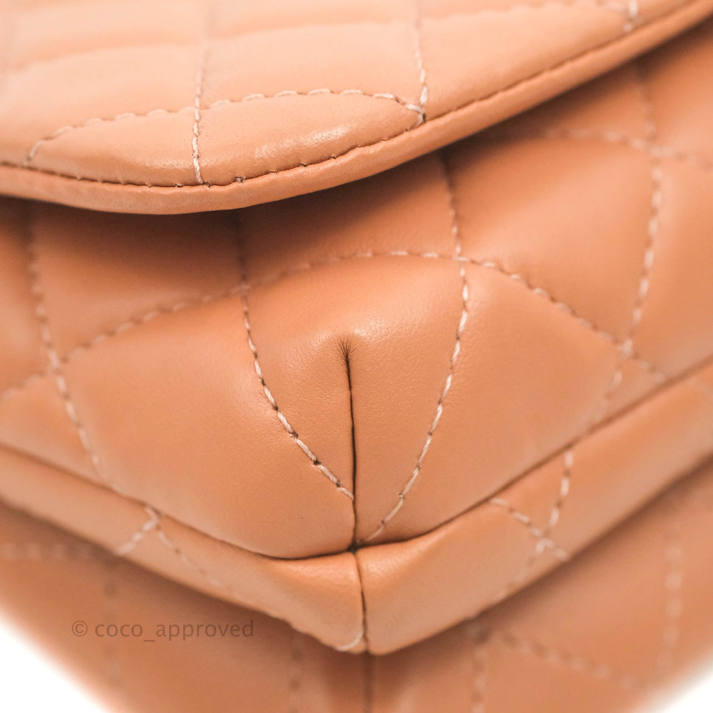 Chanel Quilted Knock On Wood Top Handle Bag Beige Pink Lambskin Gold Hardware