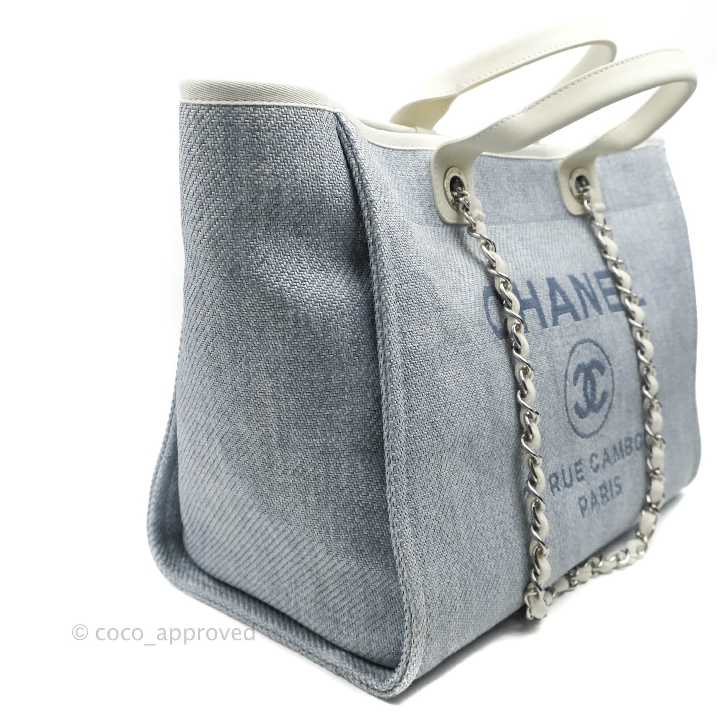 Chanel Large Deauville Light Blue Canvas Silver Hardware