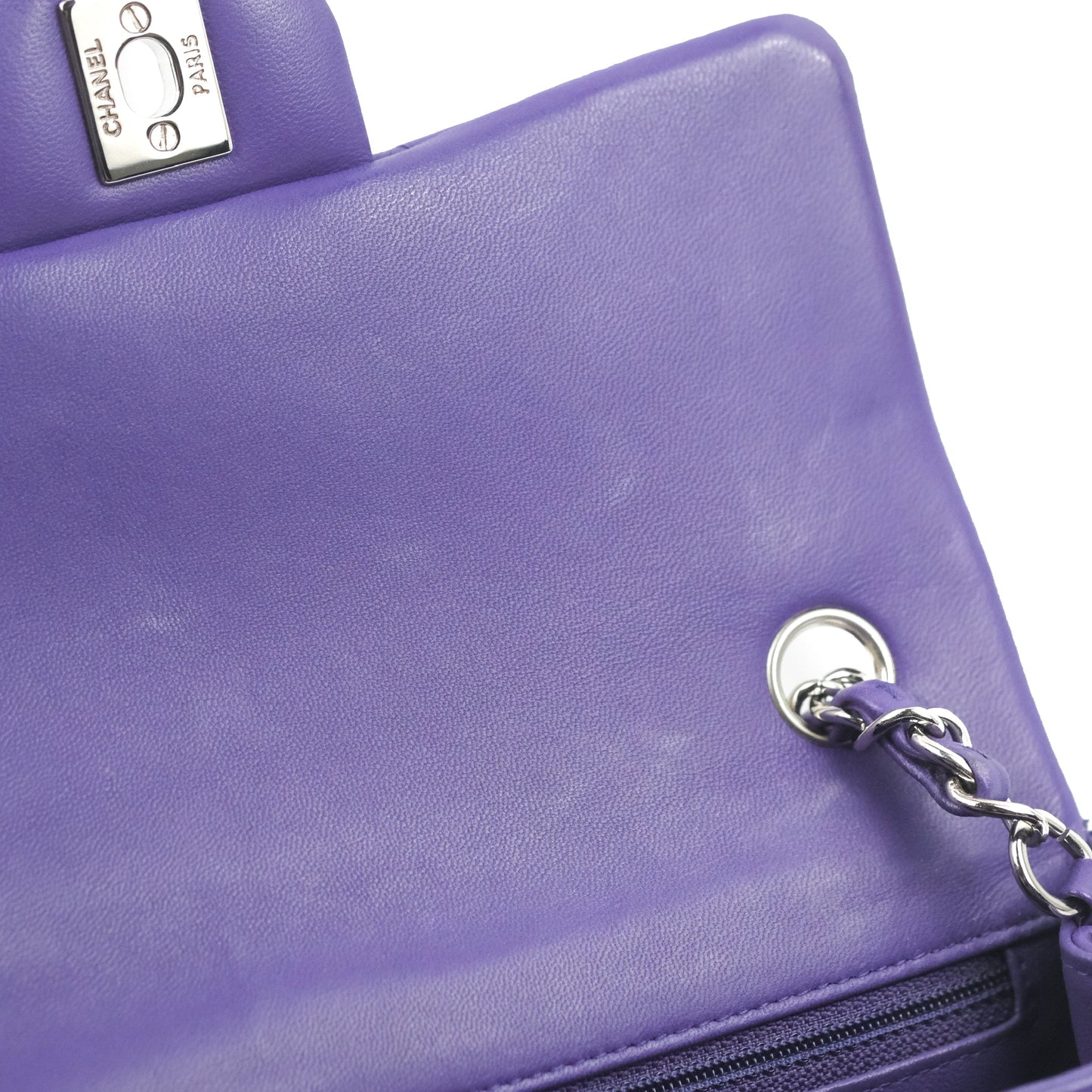 Chanel Quilted Mini Rectangular Flap Purple Lambskin Silver Hardware