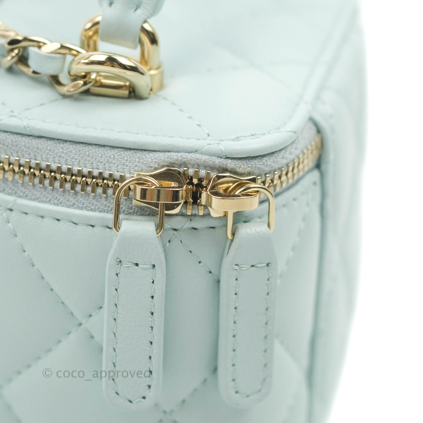 Chanel Mini Top Handle Vanity With Chain Light Blue Lambskin Gold Hardware