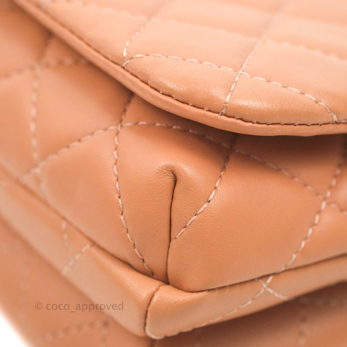 Chanel Quilted Knock On Wood Top Handle Bag Beige Pink Lambskin Gold Hardware
