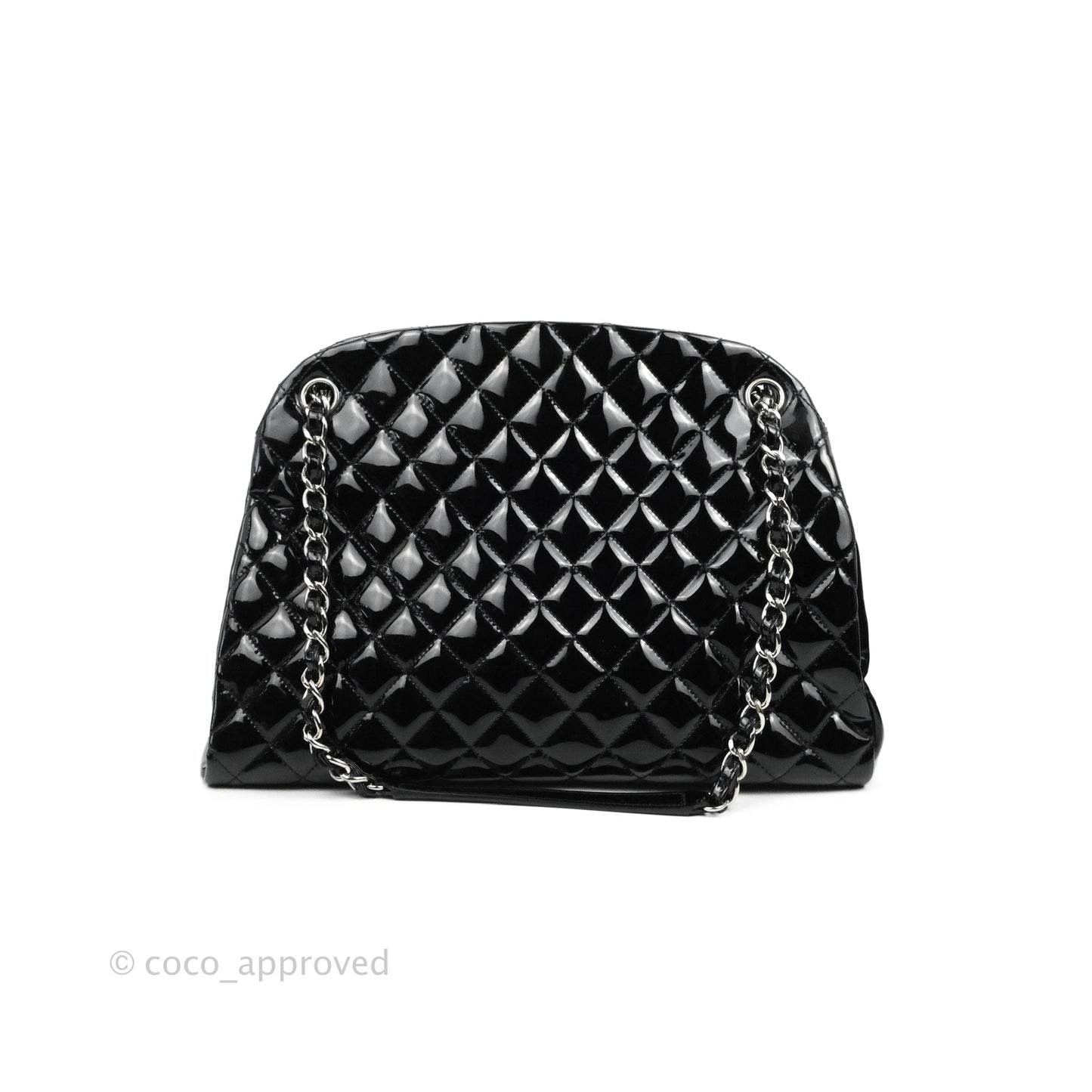 Chanel Quilted Large Just Mademoiselle Black Patent Silver Hardware