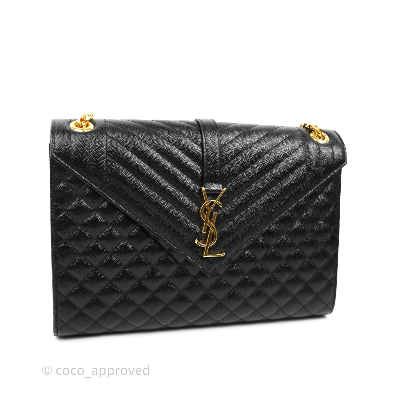 Saint Laurent Quilted Envelope Large Black Caviar Gold Hardware
