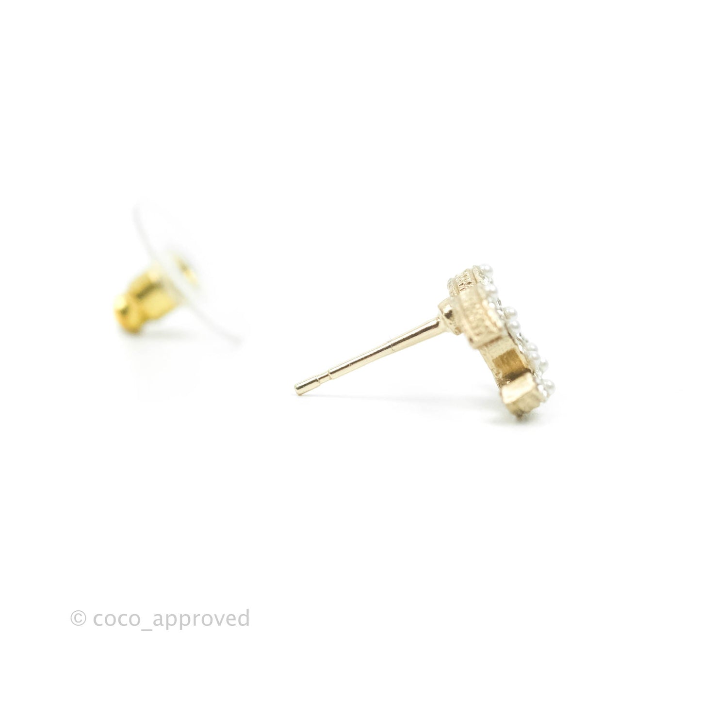 Chanel CC Pearl Crystal Earrings Gold Tone 21V