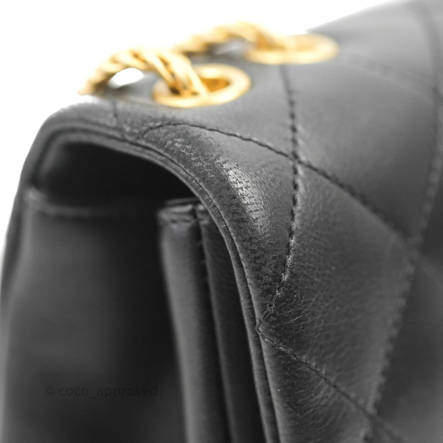 Chanel Large Flap Bag With Woven CC Logo Black Lambskin Gold Hardware 22C