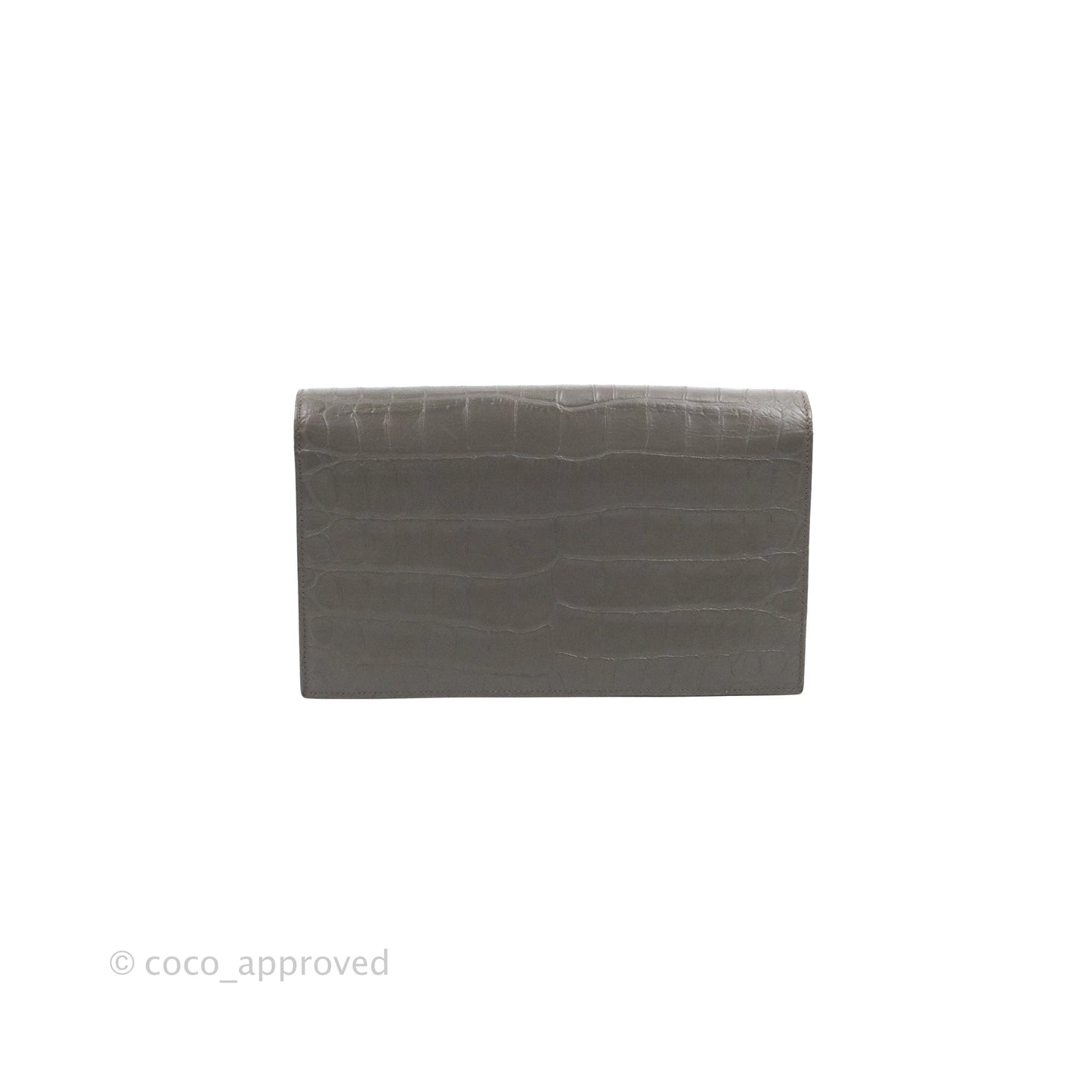 Saint Laurent Clutch Bag Grey Croc-Embossed Silver Hardware