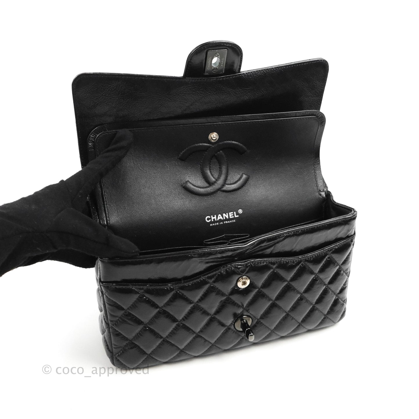 Chanel M/L Medium Classic Quilted Flap So Black Shiny Crumpled Calfskin