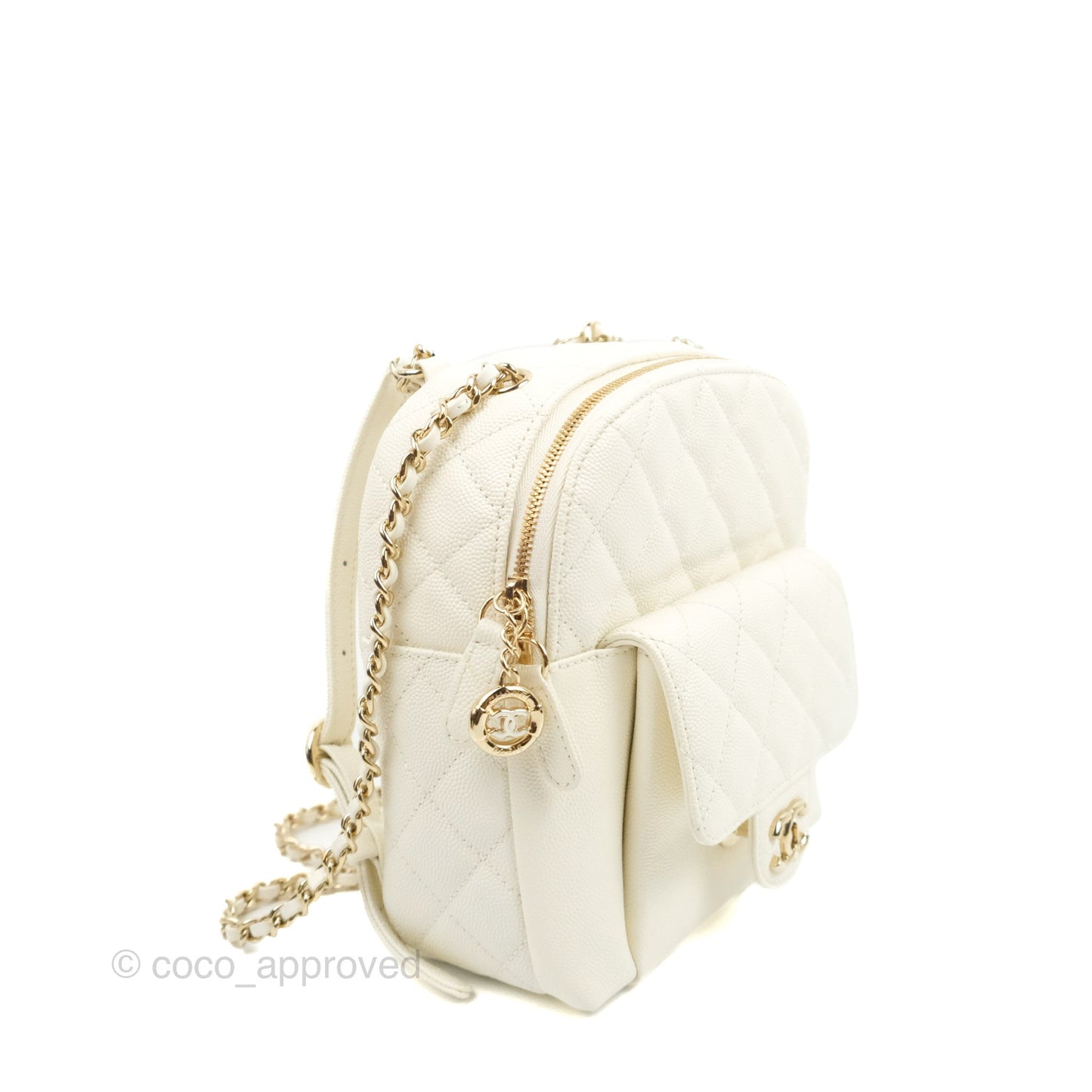 Chanel Quilted Small CC Day Backpack Ivory Caviar Gold Hardware