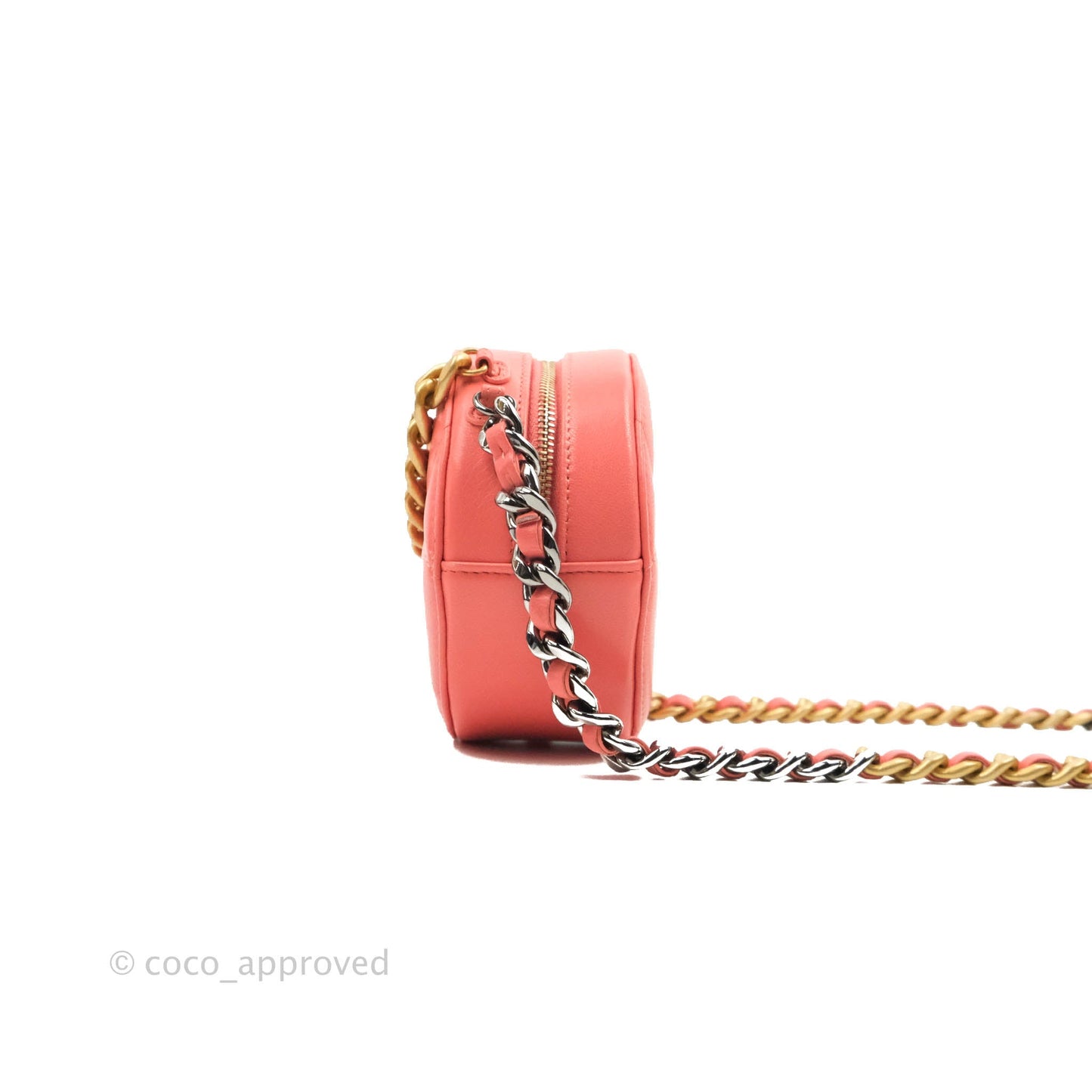 Chanel 19 Round Clutch With Chain Coral Pink Mixed Hardware