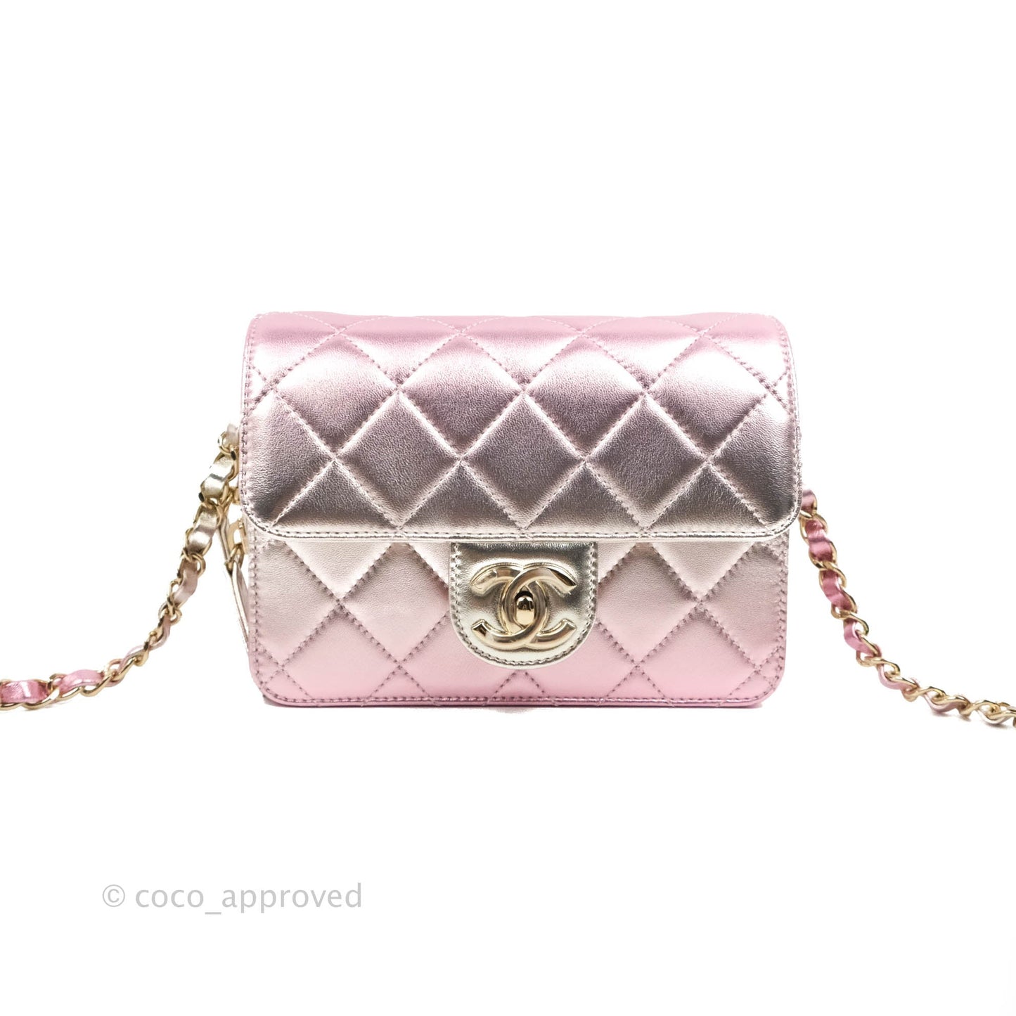 Chanel Quilted Small Like The Wallet Flap Metallic Pink Silver Light Gold Hardware 22C