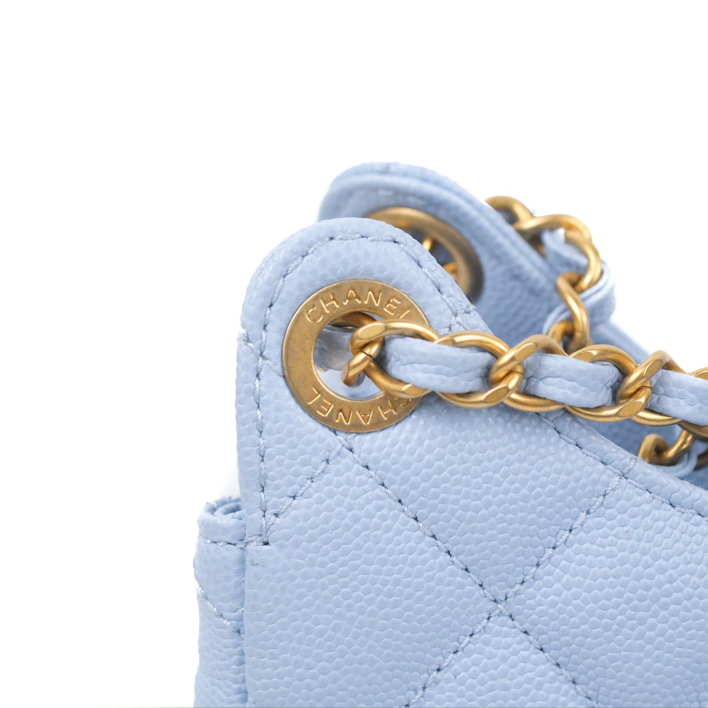 Chanel Quilted Wavy CC Hobo Light Blue Caviar Aged Gold Hardware 23P