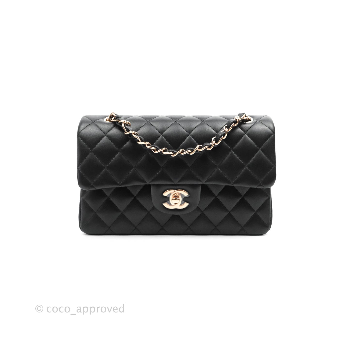 Chanel Classic Small S/M Flap Black Lambskin Rose Pink-Gold Hardware