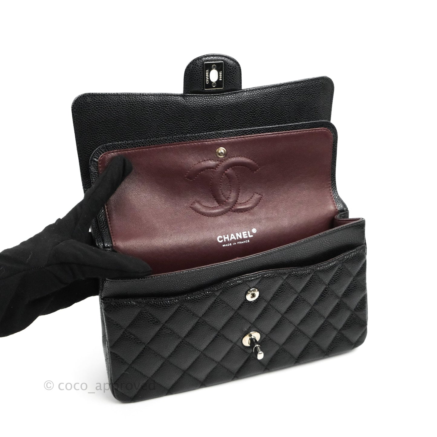Chanel Classic M/L Medium Flap Quilted Black Caviar Silver Hardware