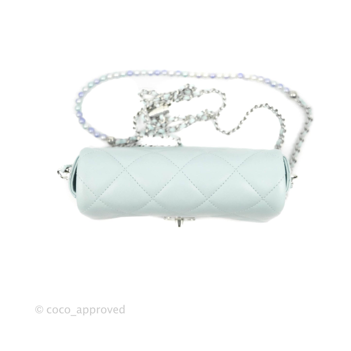 Chanel Quilted My Perfect Mini With Pearl Blue Lambskin Silver Hardware