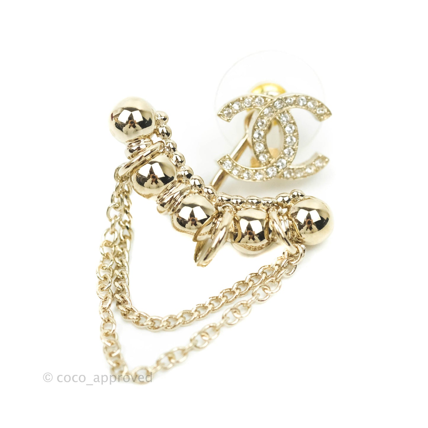Chanel Crystal CC Earrings Ear Clip Gold Tone 22C