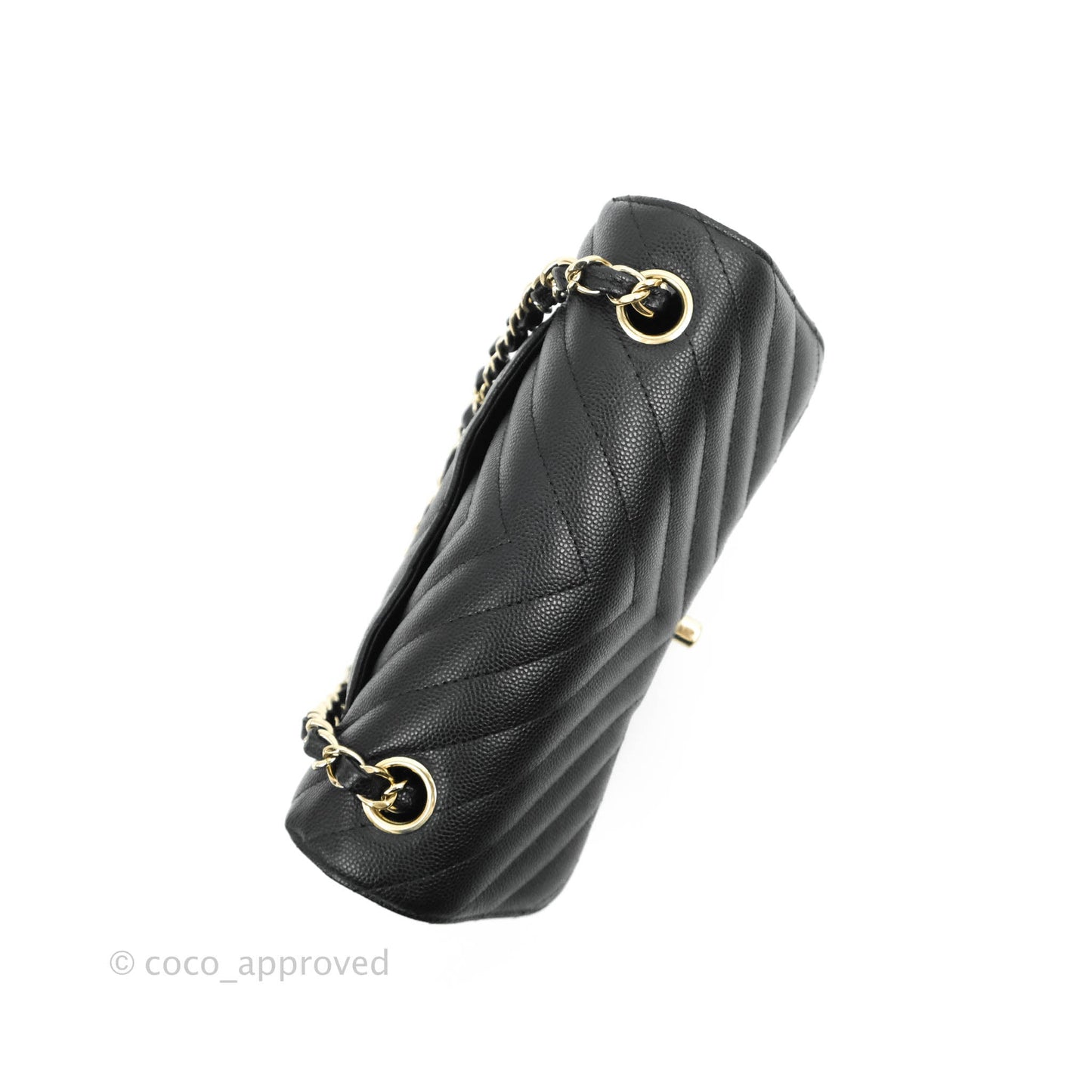 Chanel Chevron Mini Rectangular Flap Black Caviar Gold Hardware