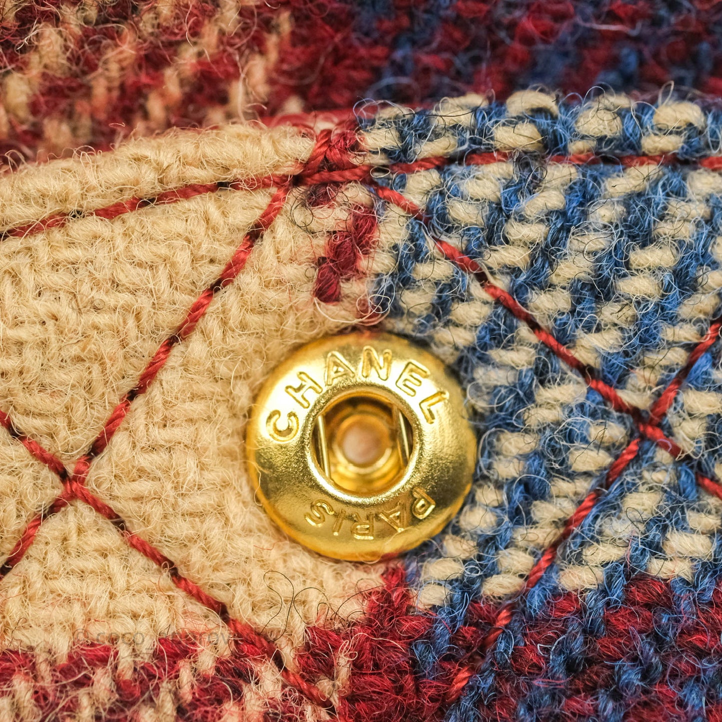 Chanel Mini Reissue 224 Wool Checked Aged Gold Hardware