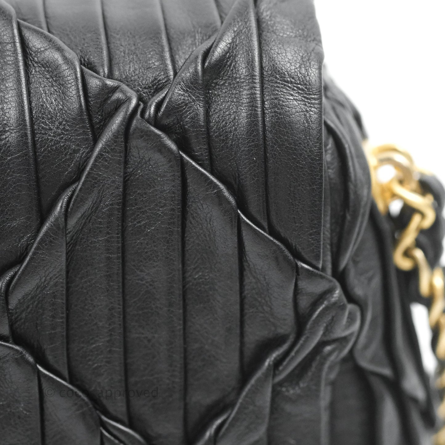 Chanel Small Coin Charm Flap Velvet Strap Black Lambskin Aged Gold Hardware