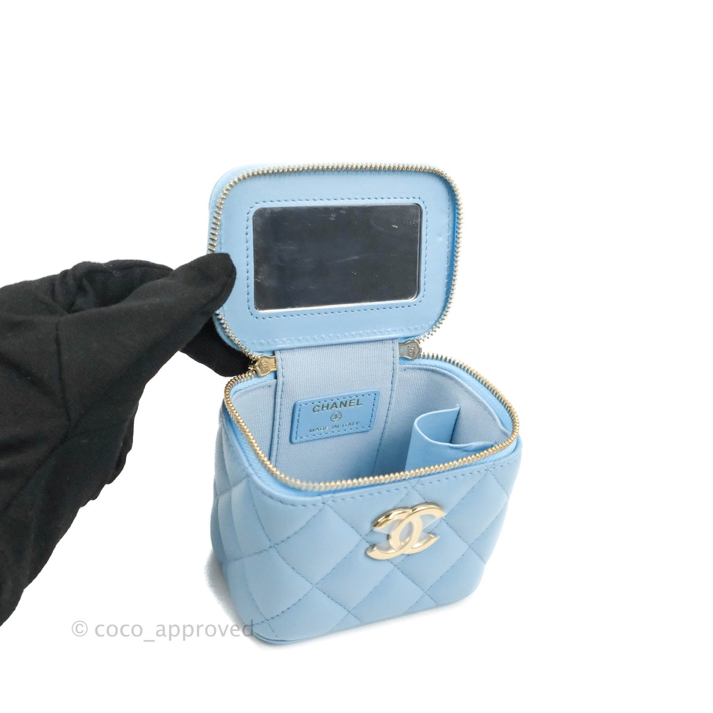 Chanel Mini Vanity Coco Chain Blue Lambskin Gold Hardware