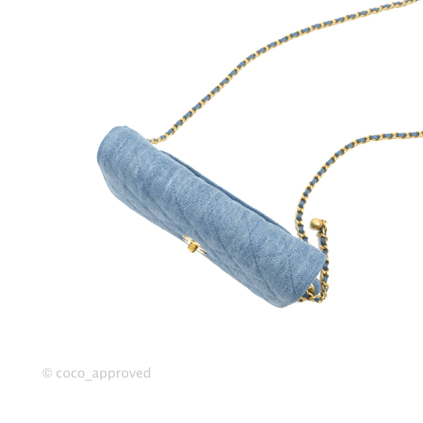 Chanel Quilted Pearl Crush Wallet on Chain WOC Denim Aged Gold Hardware