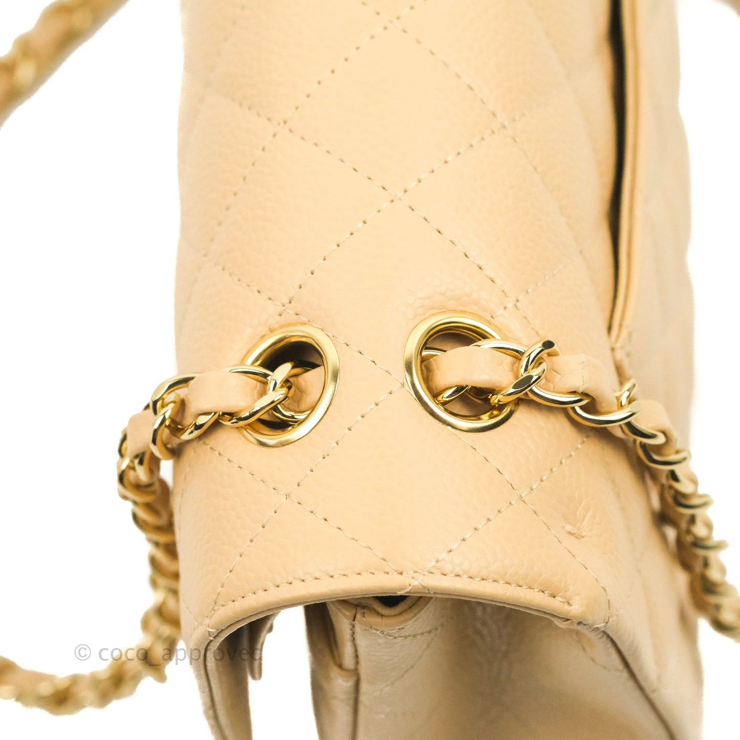Chanel Classic M/L Medium Flap Quilted Beige Caviar Gold Hardware