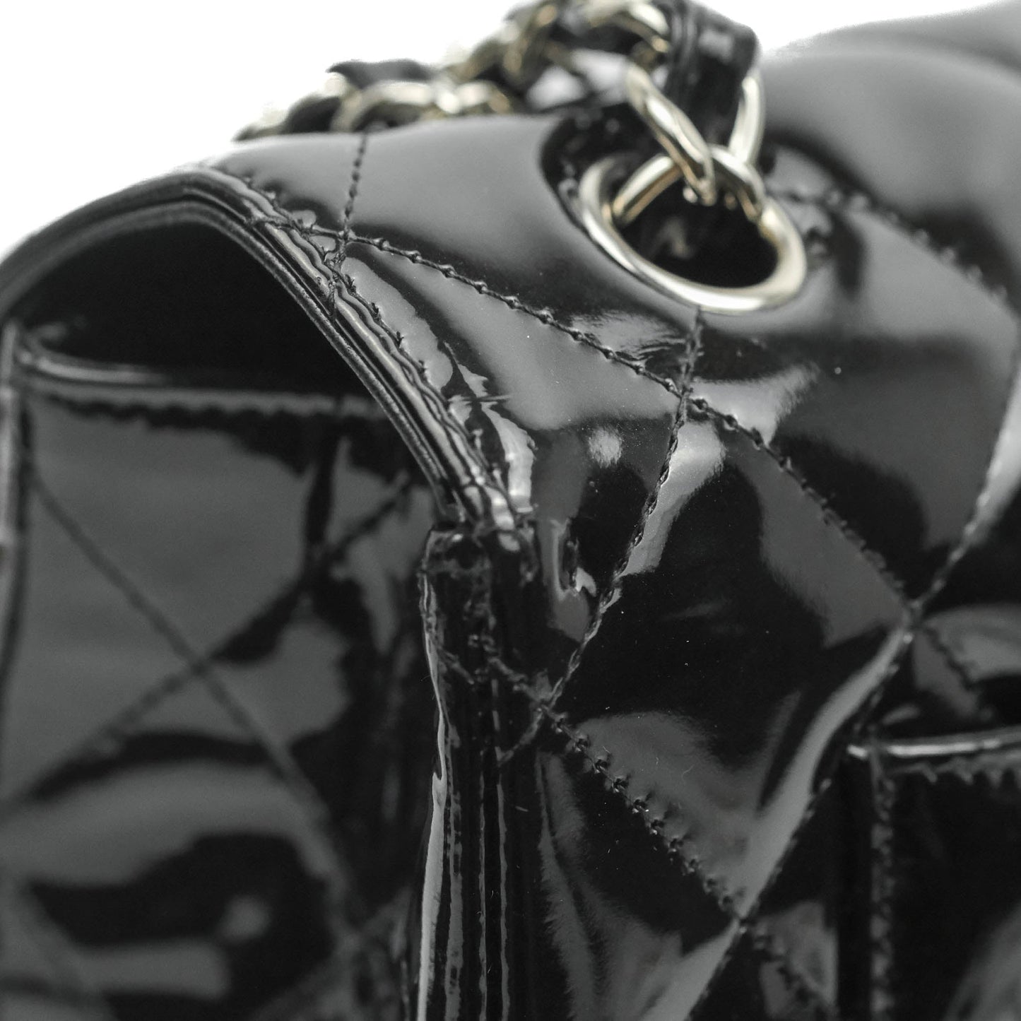 Chanel Quilted Maxi Single Flap Black Patent Silver Hardware