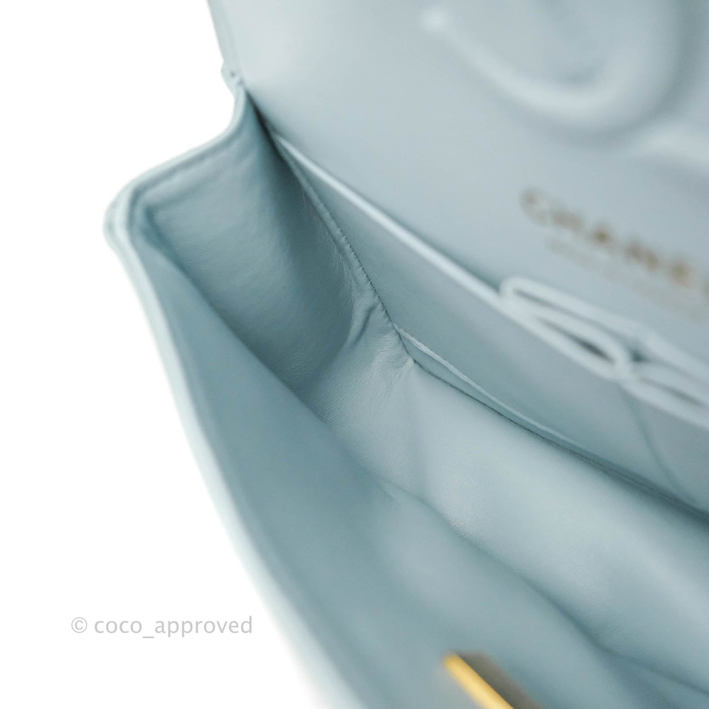Chanel Small Classic Quilted Flap Light Blue Caviar Gold Hardware