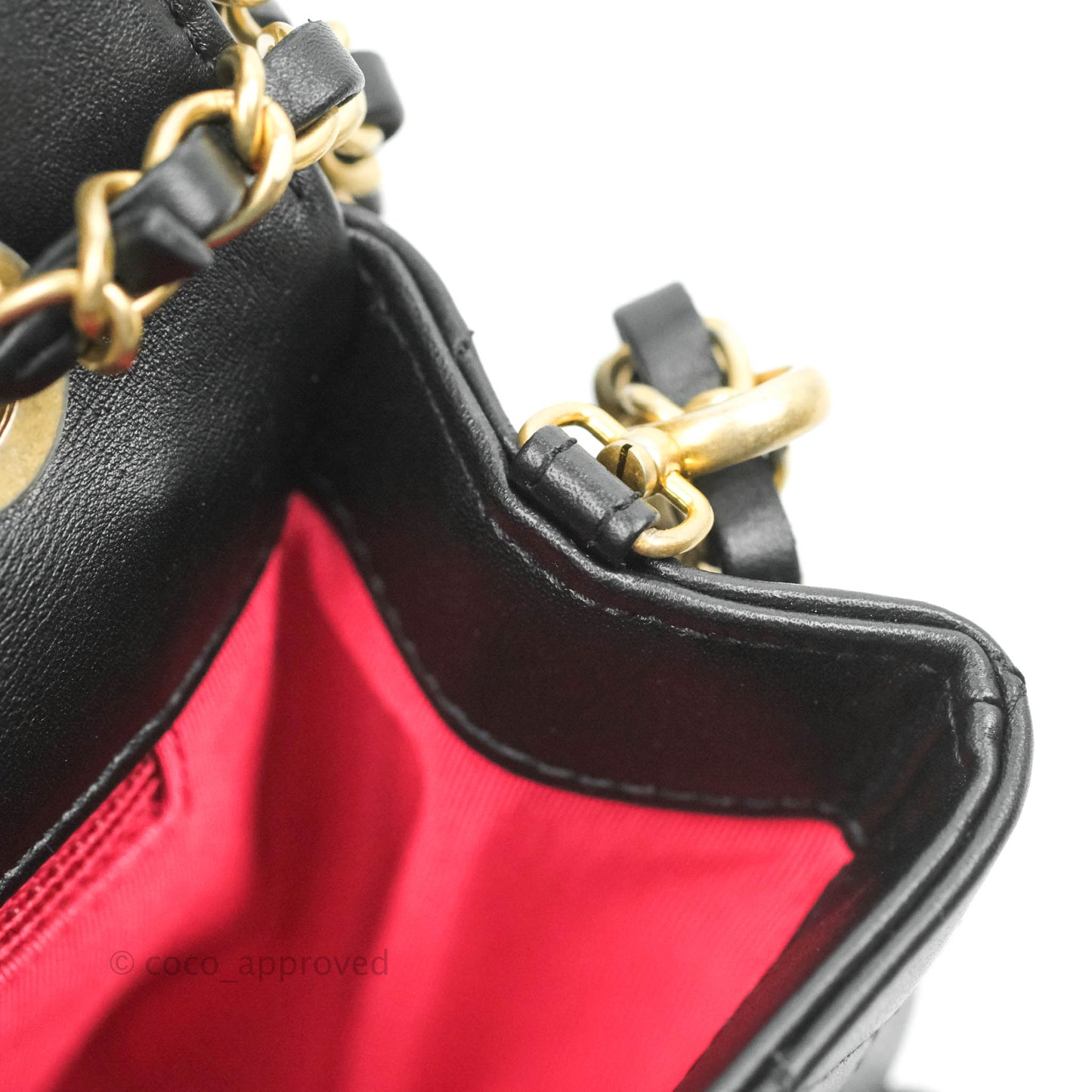Chanel Logo Enchained Flap Bag Black Calfskin Gold Hardware