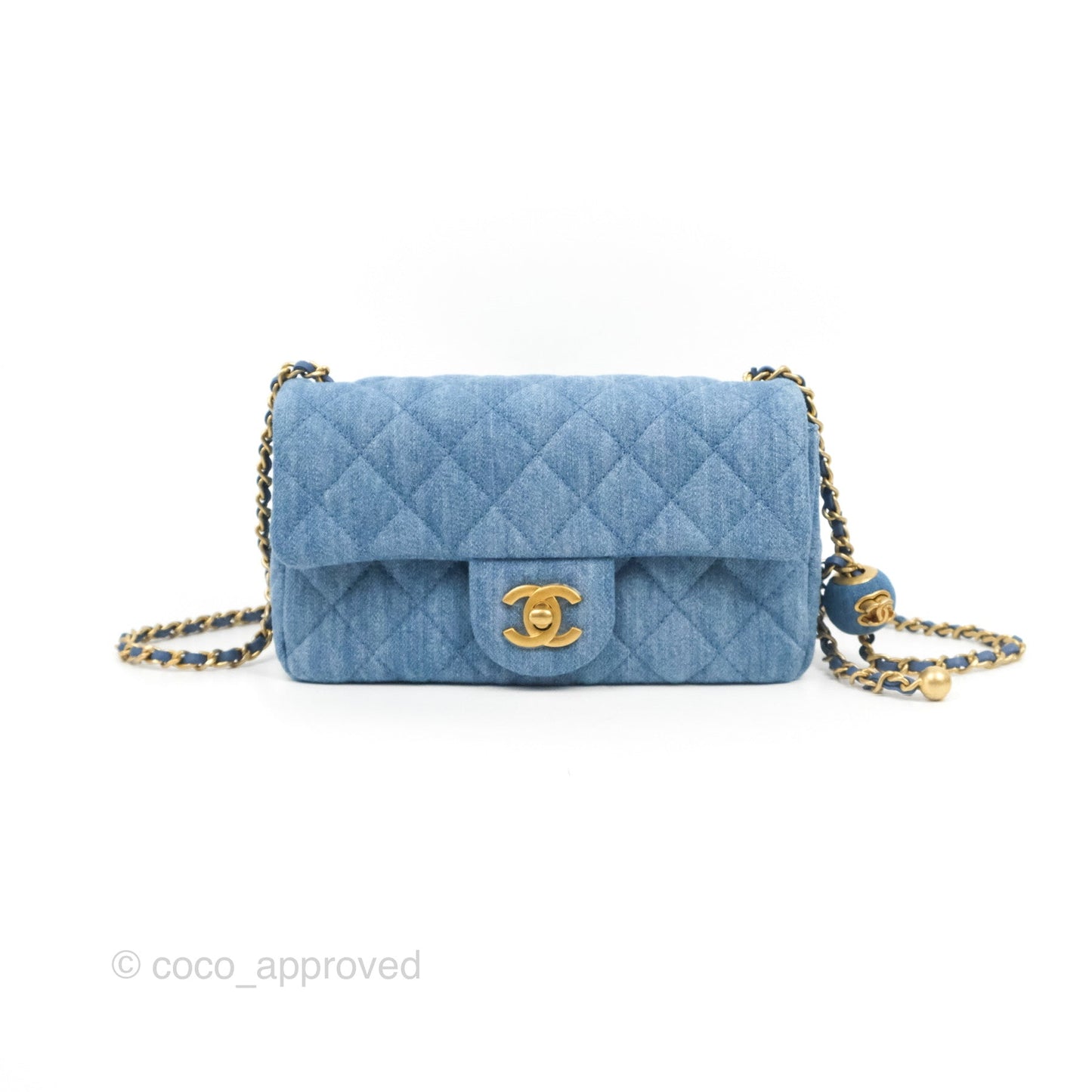 Chanel Mini Rectangular Pearl Crush Quilted Denim Aged Gold Hardware