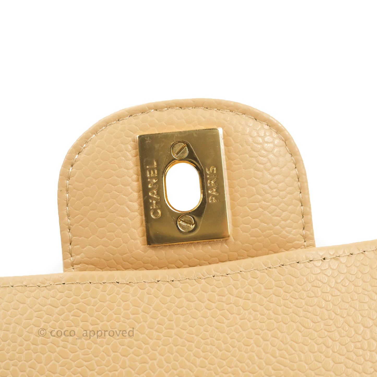 Chanel Classic M/L Medium Flap Quilted Beige Caviar Gold Hardware