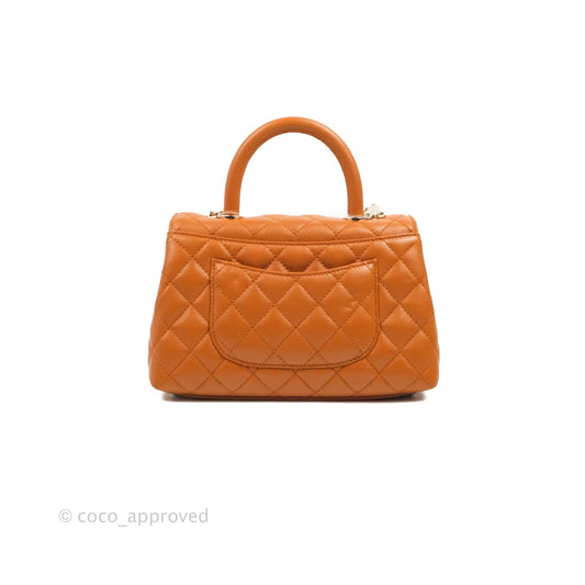 Chanel Small Coco Handle Quilted Caramel Caviar Gold Hardware 21A