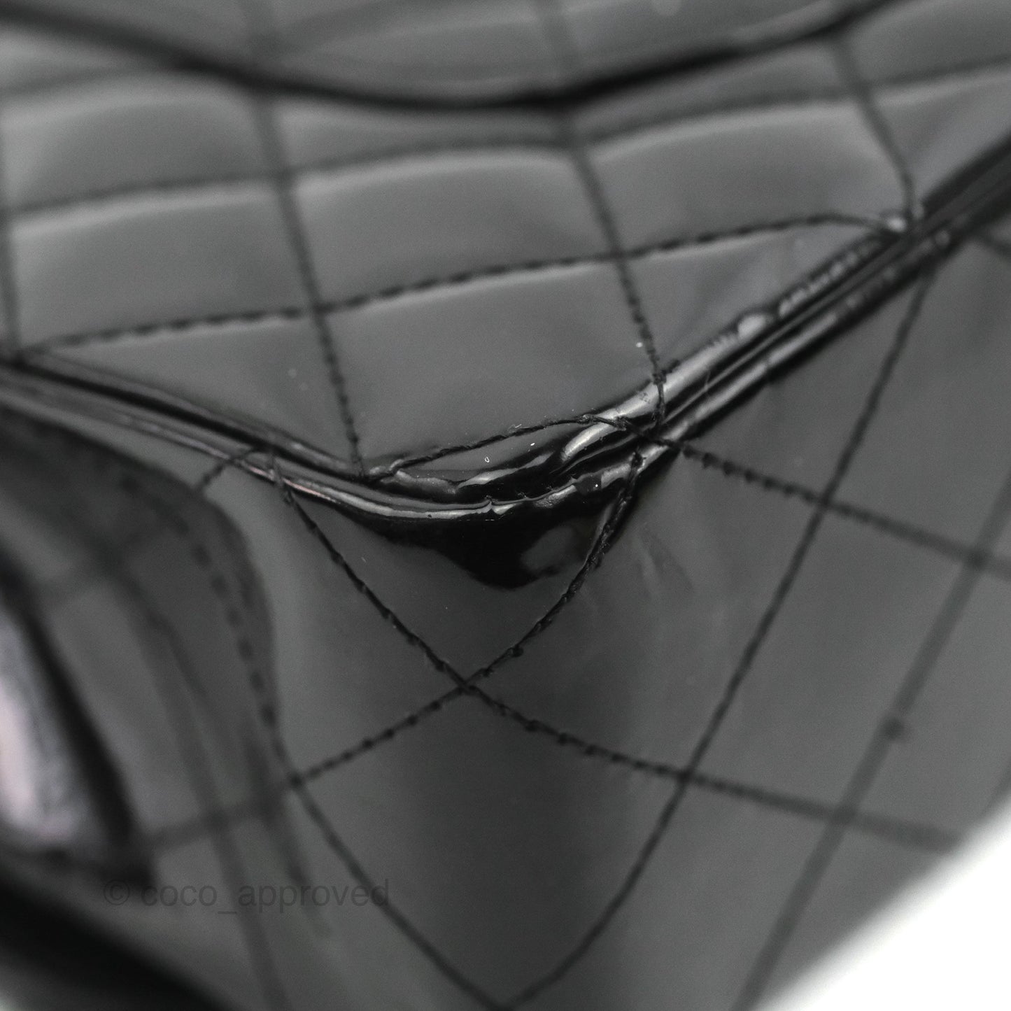 Chanel Classic M/L Medium Flap Quilted Black Patent Silver Hardware