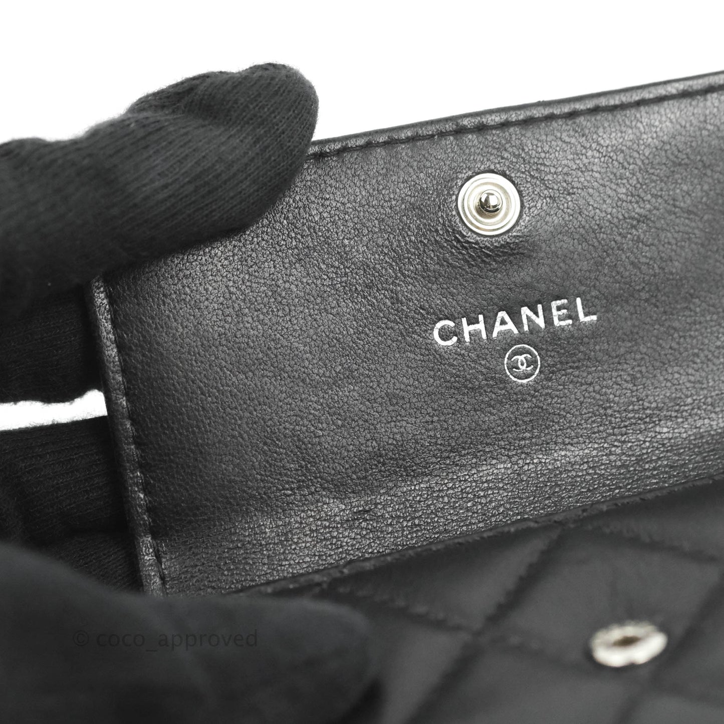 Chanel Quilted Small Flap Card Holder Black Lambskin Silver Hardware