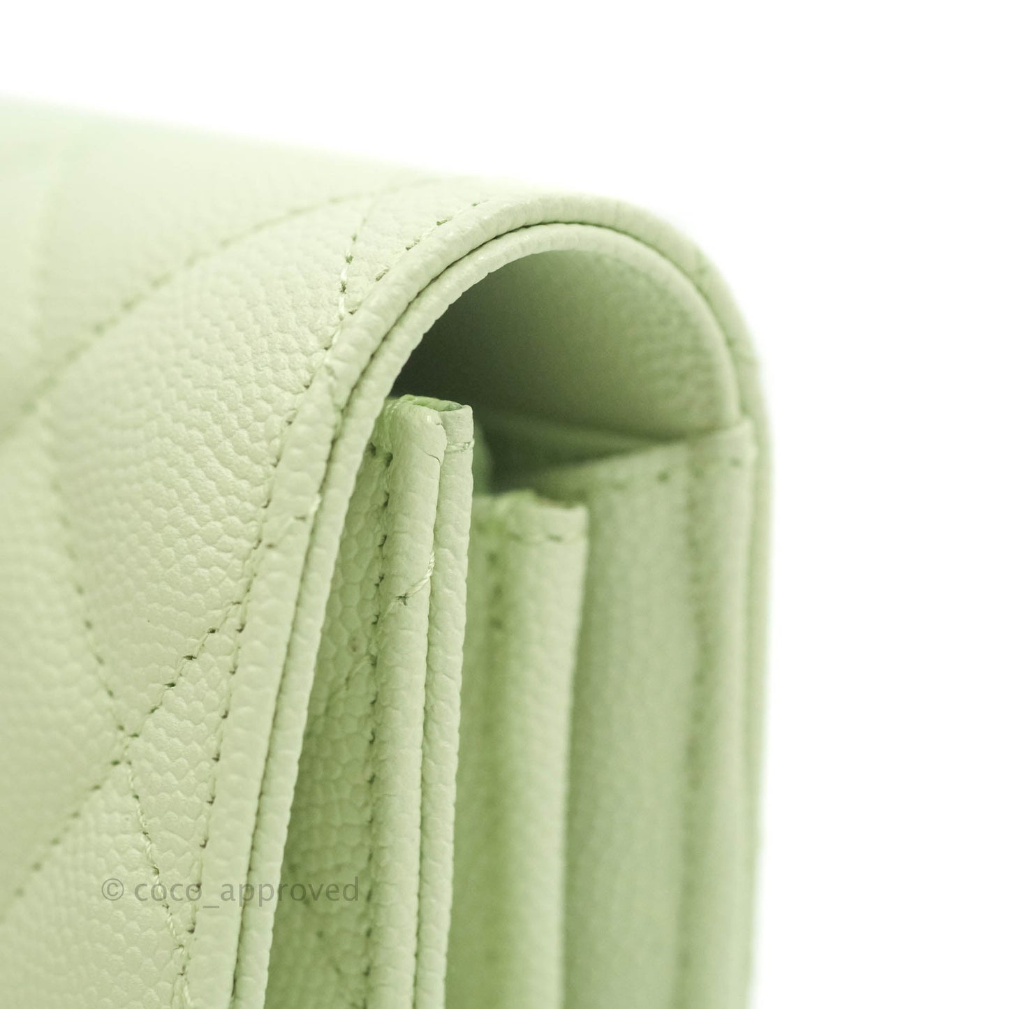 Chanel Caviar Quilted Long Flap Wallet Mint Green Caviar Gold Hardware 22C