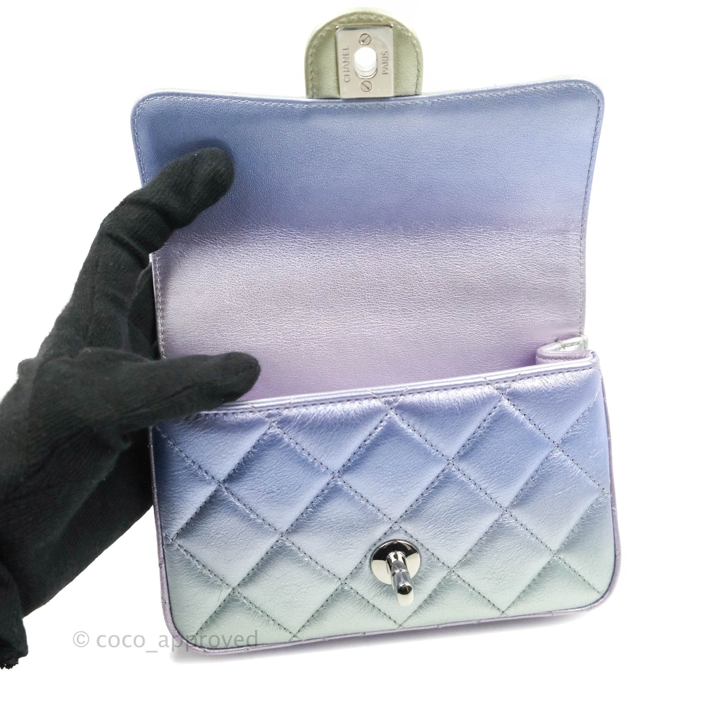 Chanel Wristlet Clutch Iridescent Rainbow Calfskin Leather 21K