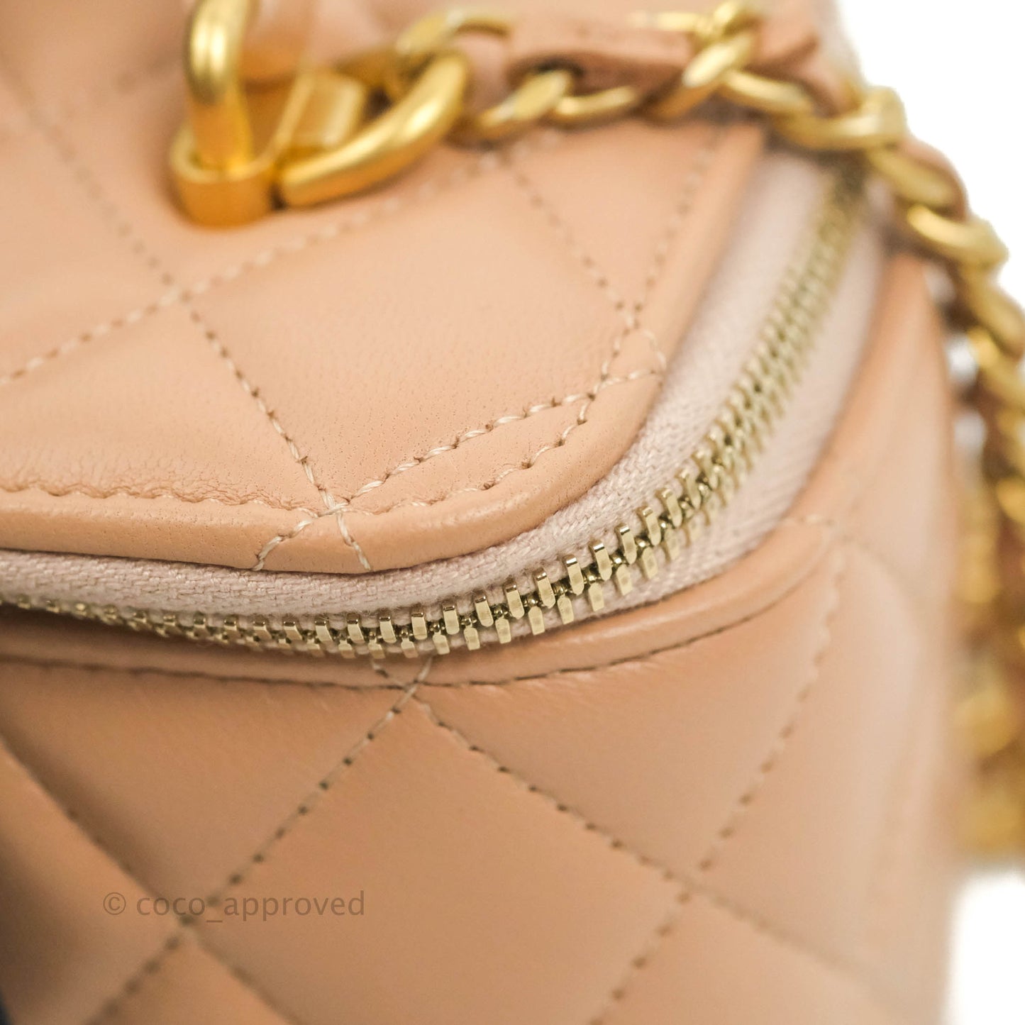 Chanel Vanity Rectangular Top Handle Beige Lambskin Gold Hardware