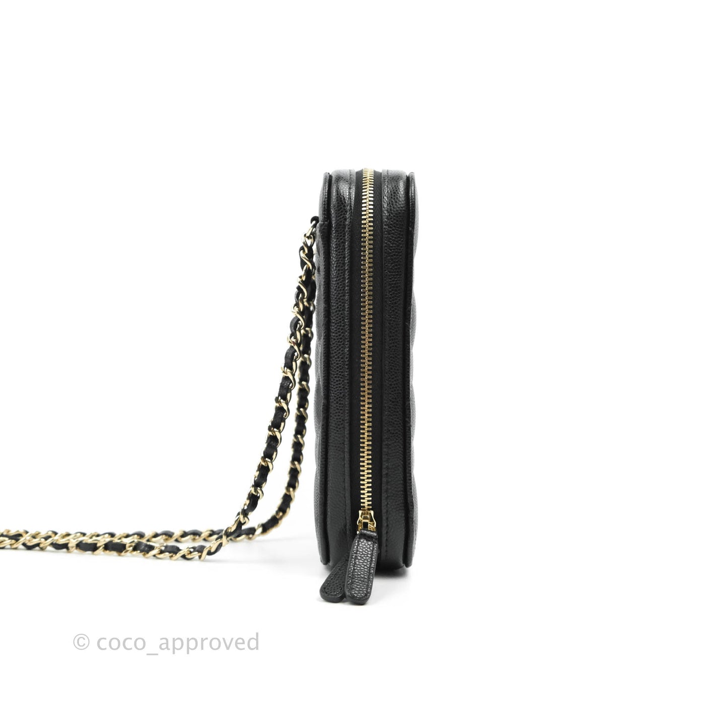 Chanel Quilted Phone Holder Black Caviar Gold Hardware