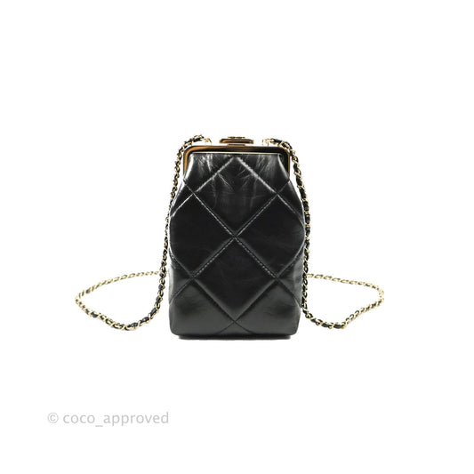 Chanel Kisslock Glasses Case Black Lambskin Gold Hardware 21C